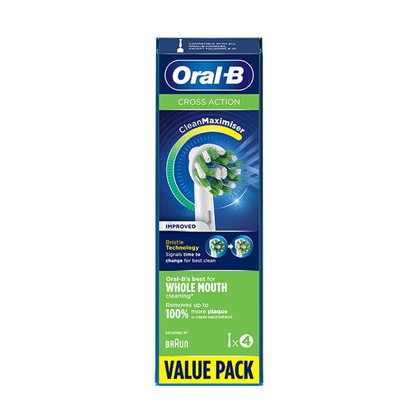 Oral-B CrossAction Electric Toothbrush Replacement Heads with CleanMaximiser Technology, Pack of 4