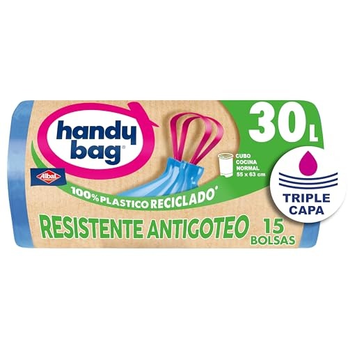 HANDY BAG BOLSAS DE BASURA RESISTENTES CON AUTOCIERRE AN TIBACTERIAS 30 L. (15 U.)