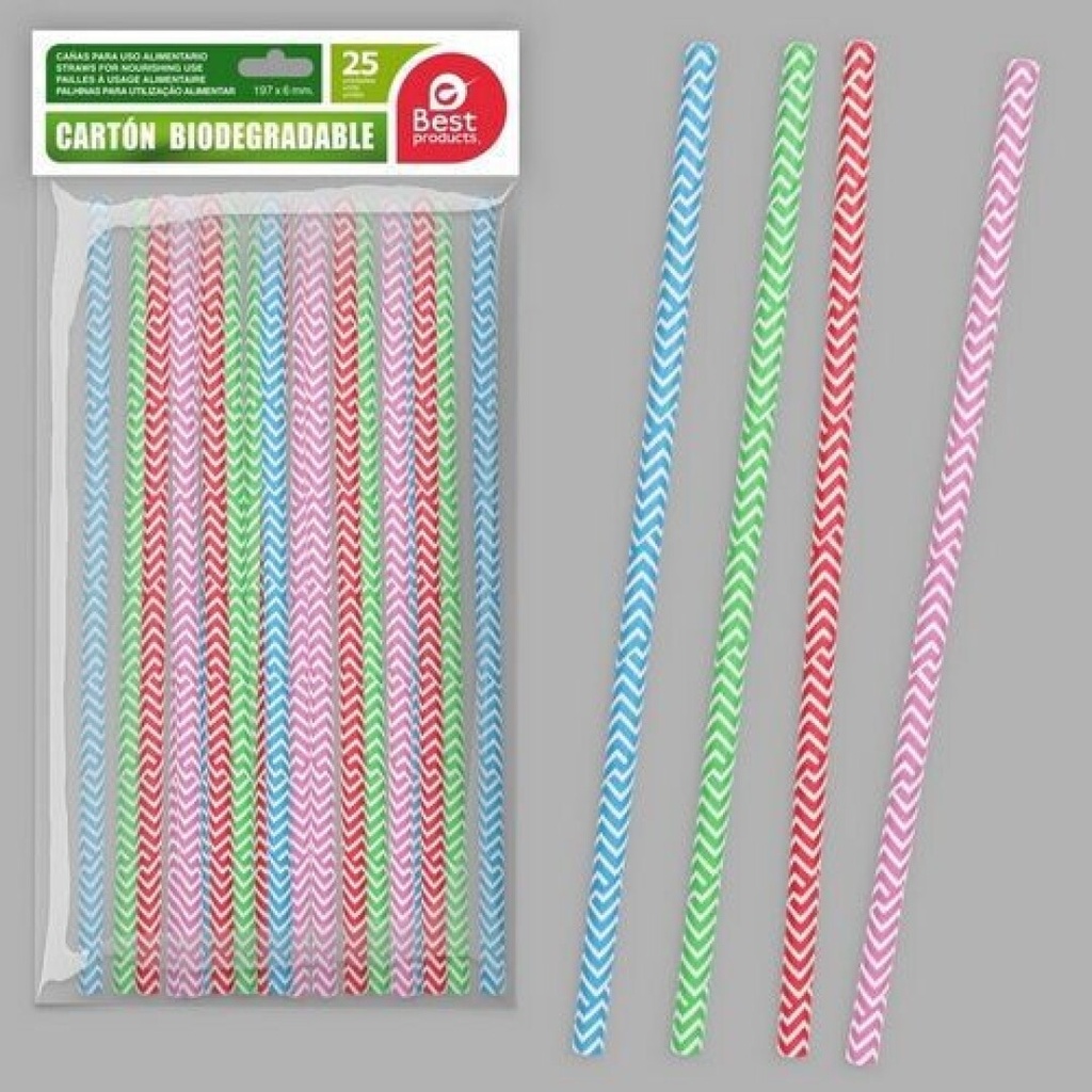 BEST PRODUCTS CAÑA RAYAS COLORES SURTIDOS CARTÓN 25 UDS