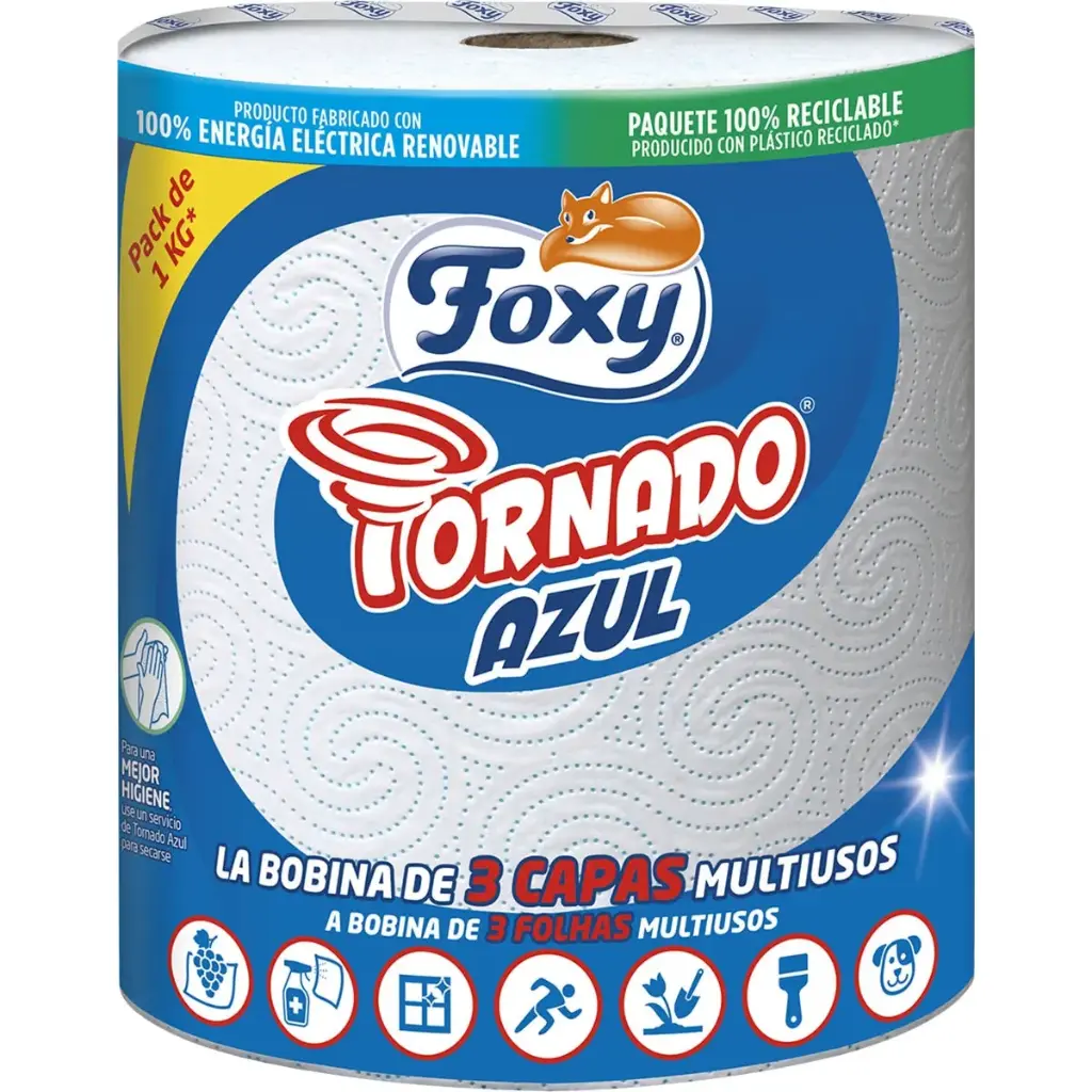 FOXY PAPEL COCINA MULTIUSOS TORNADO 1 KG 340 SERVICIOS 3 CAPAS (1=10 UDS.)