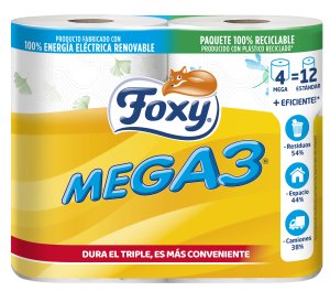 FOXY PAPEL HIGIENICO MEGA3 46 M 2 CAPAS (4=12 UDS.)