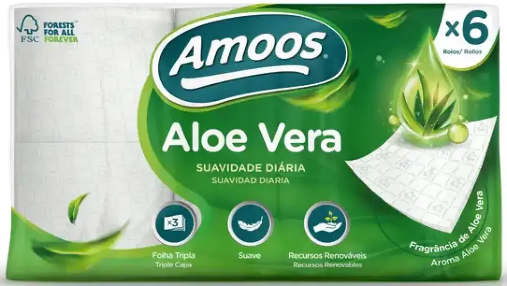AMOOS PAPEL HIGIENICO ALOE VERA 20 M 3 CAPAS (6=9 UDS.)