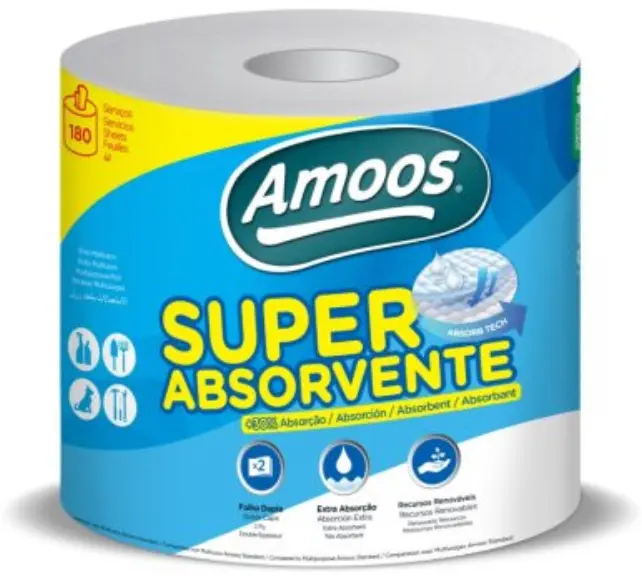 AMOOS PAPEL COCINA MULTIUSOS SUPER ABSORBENTE 325 GR 180 SERVICIOS 2 CAPAS (1=10 UDS.)