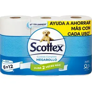 SCOTTEX PAPEL HIGIENICO MEGA ROLLO 33 M 2 CAPAS (6=12 UDS.)