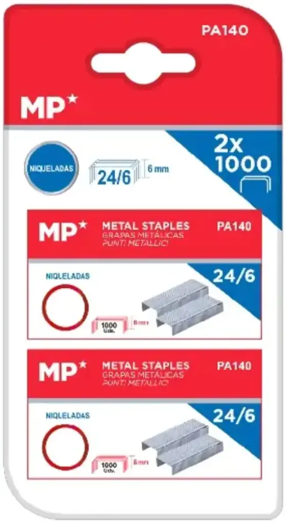 GRAPAS METÁLICAS BLÍSTER 24/6 2 x 1.000 Uds.