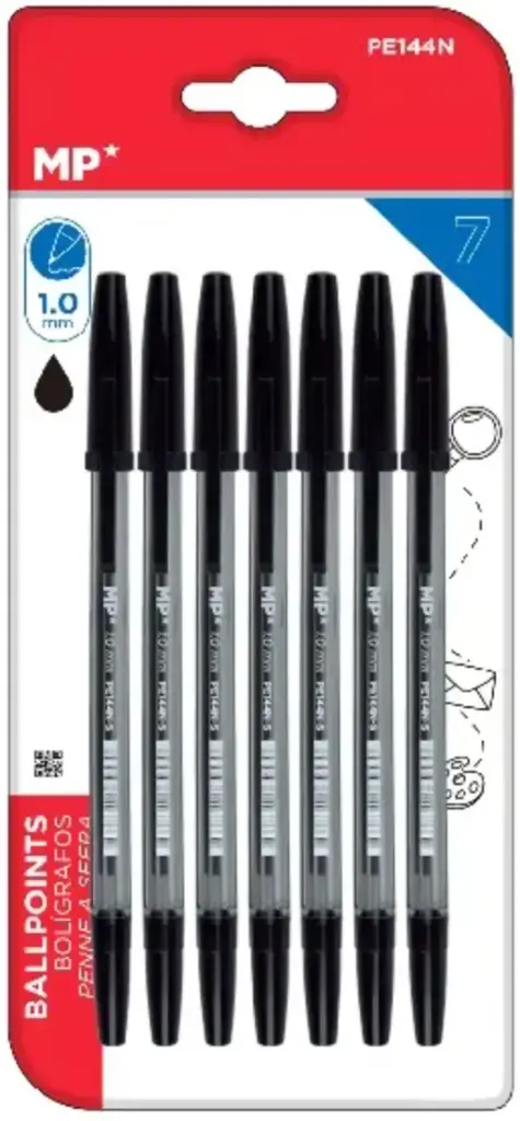MP BOLÍGRAFOS NEGRO PUNTA 1.0 mm 7 UDS