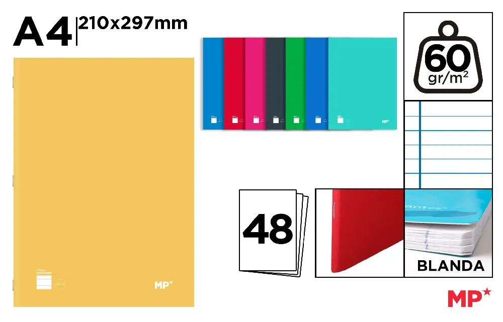 MP CUADERNO GRAPADO A4 48 HOJAS HORIZONTAL