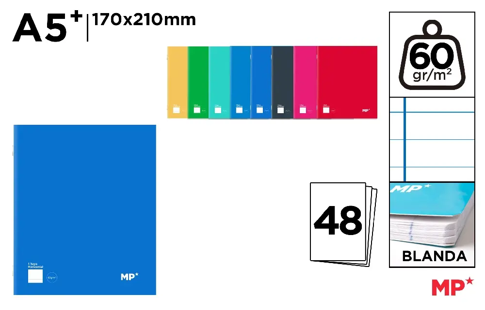 MP CUADERNO GRAPADO A5+ 48 HOJAS HORIZONTAL