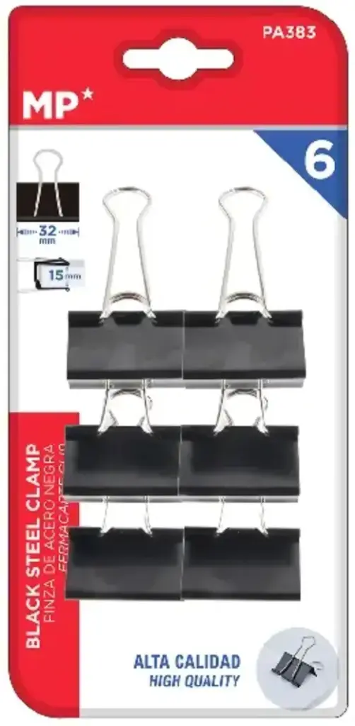 MP PINZA DE ACERO NEGRO 32 MM 6UDS