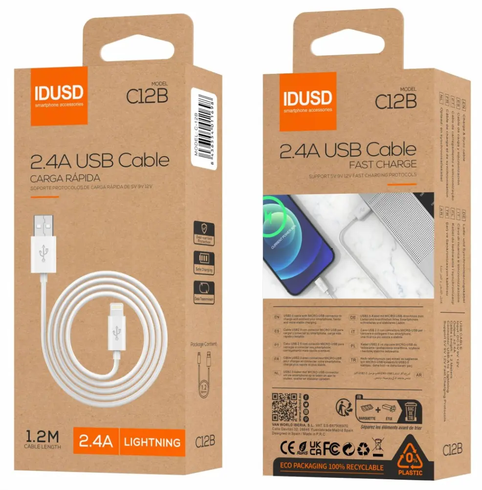 IDUSD CABLE LIGHTNING 1,2M 2,4A