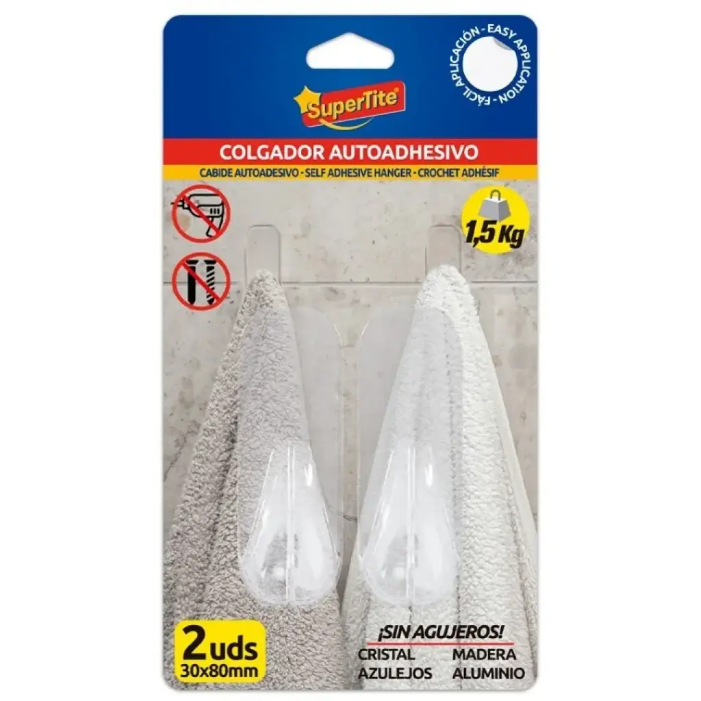SUPER TITE COLGADOR TRANSPARENTE 30X80MM BLISTER 2UDS