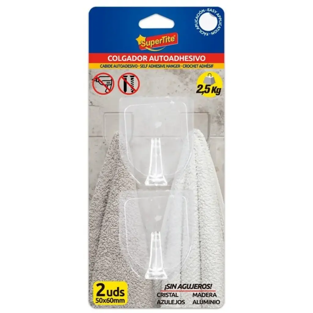 SUPER TITE COLGADOR TRANSPARENTE 50X60MM BLISTER 2UDS