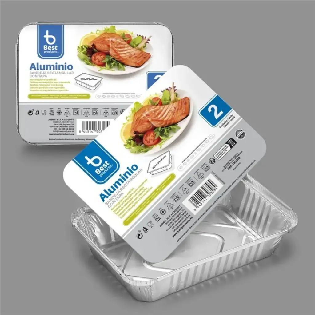 BEST PRODUCTS BANDEJA ALUMINIO RECTANGULAR + TAPA 22,5X17,5X4,2 CM 2 UDS