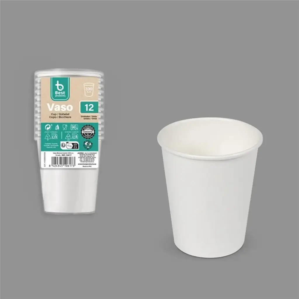 BEST PRODUCTS VASO CARTÓN BLANCO 330 CC 12 UDS