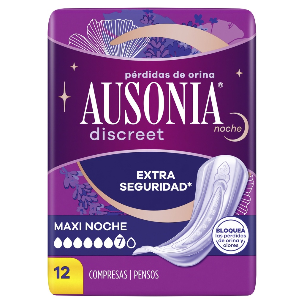 AUSONIA DISCREET COMPRESAS INCONTINENCIA MAXI NOCHE 12 UD   
