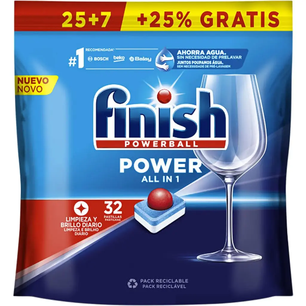 FINISH LAVAVAJILL. MAQUINA PASTILLAS TODO EN 1 (25+7 DOSIS)