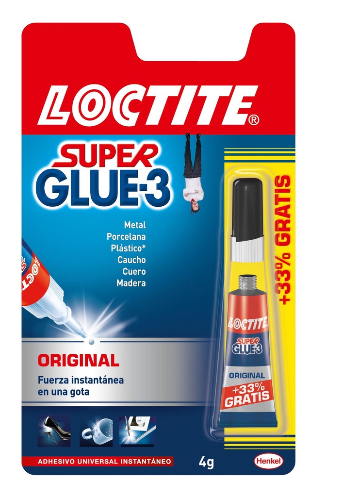LOCTITE SUPER GLUE-3 PEGAM.3GR. LIQUIDO (TUBO)+33%=4GR**