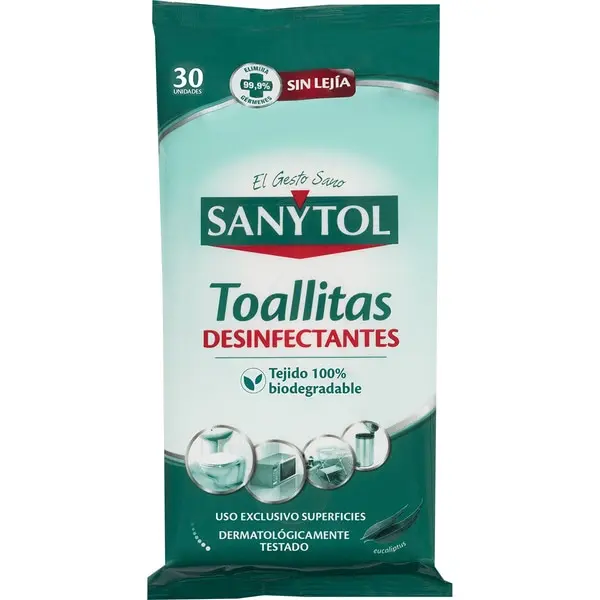SANYTOL SIN LEJIA TOALLITAS DESINFECTANTES 30UD.            