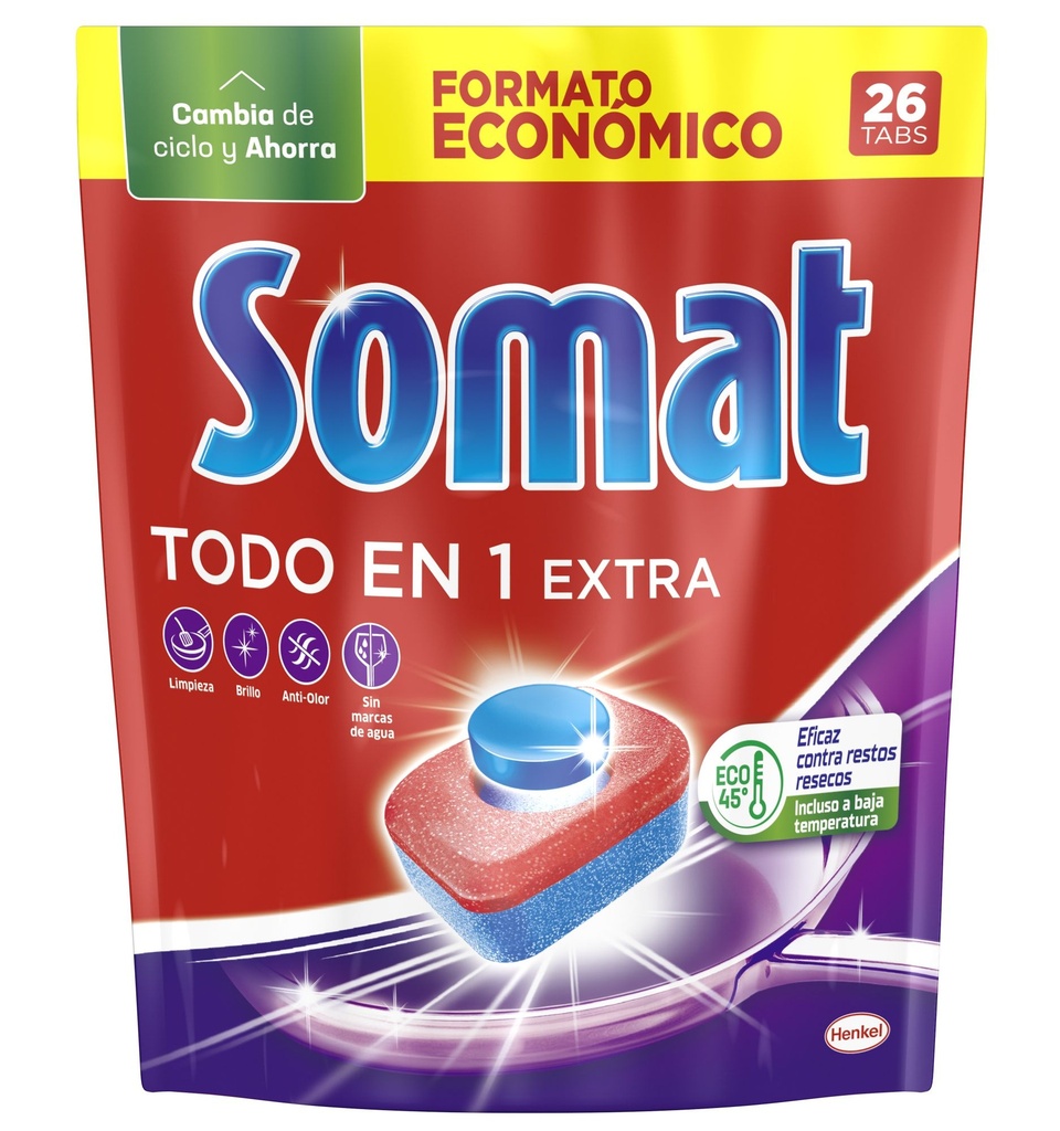 SOMAT LAVAVAJILL.DETERG TODO EN1 EXTRA.26 PASTILLAS         