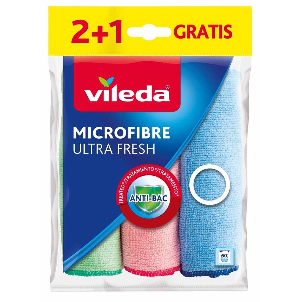 VILEDA BAYETA MICROFIBRAS ULTRA FRESH 2UD+1UD GRATIS 30X30CM