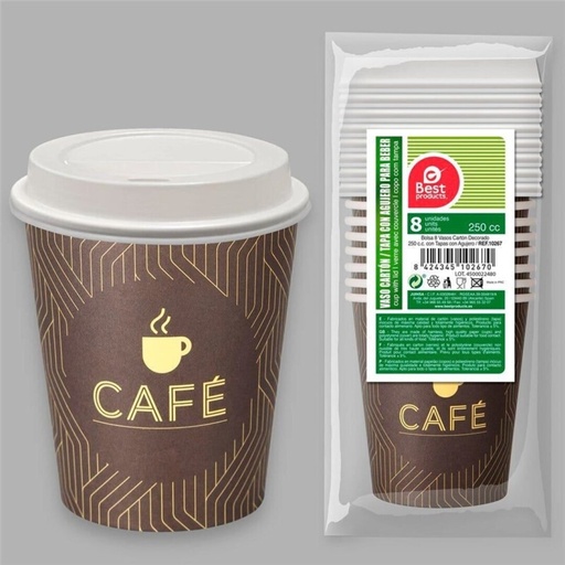 [P1028] VASO CAFÉ + TAPA C/AGUJERO 250 CC 8 UDS