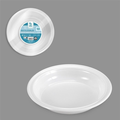 [P1042] PLATO REUT. BLANCO HONDO 20,5 CM 10 UDS