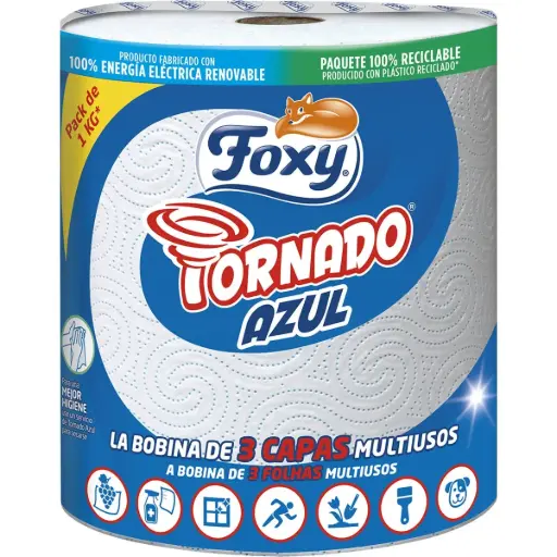 [P1072C] FOXY PAPEL COCINA MULTIUSOS TORNADO 1 KG 340 SERVICIOS 3 CAPAS (1=10 UDS.)