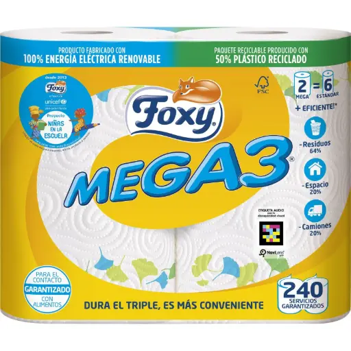 [P1075] FOXY PAPEL COCINA MEGA3 29 M 2 CAPAS (2=6 UDS.)