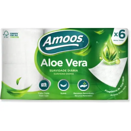 [P2088] AMOOS PAPEL HIGIENICO ALOE VERA 20 M 3 CAPAS (6=9 UDS.)