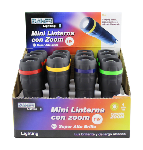 [P3100] Linterna LED 1W con zoom. Color negro.