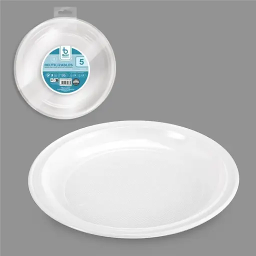 [P4341] S/5 PLATO REUT. BLANCO LLANO 25 CM S/5 PLATO BLANCO REUTILIZABLE LLANO 25CM