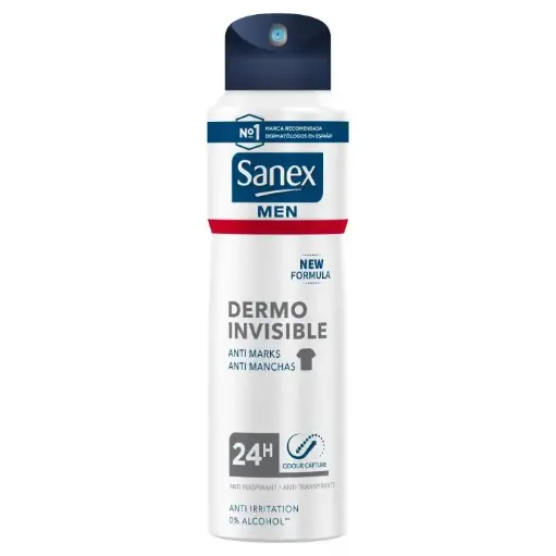 [P4232] SANEX DESODORANTE SPRAY 200 ML MEN INVISIBLE ANTI-TRANSPIRANTE 24 HORAS ANTI-MANCHAS