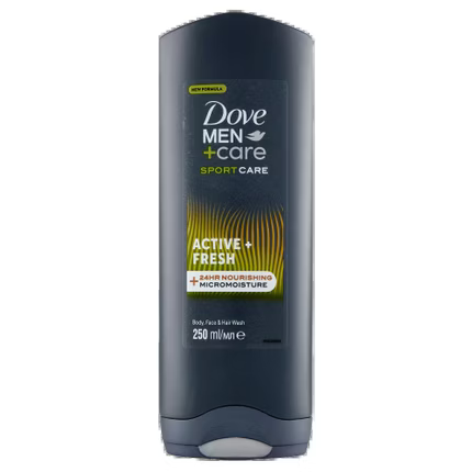 [P6032] DOVE MEN+CARE SPORT CARE GEL CORPORAL, FACIAL Y CAPILAR ACTIVO & FRESCO 250ML -EX
