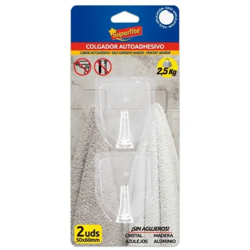 [P8677] SUPER TITE COLGADOR TRANSPARENTE 50X60MM BLISTER 2UDS