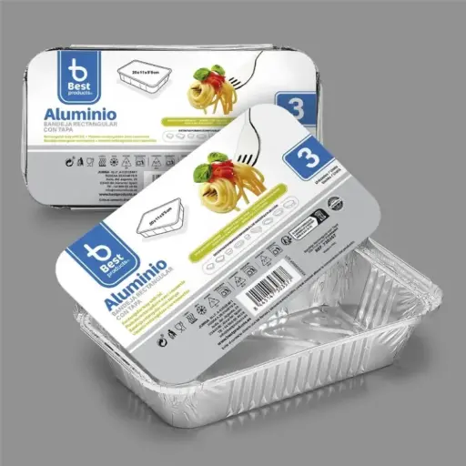 [P9346] BEST PRODUCTS BANDEJA ALUMINIO RECTANGULAR + TAPA 20X11X5,5 CM 3 UDS