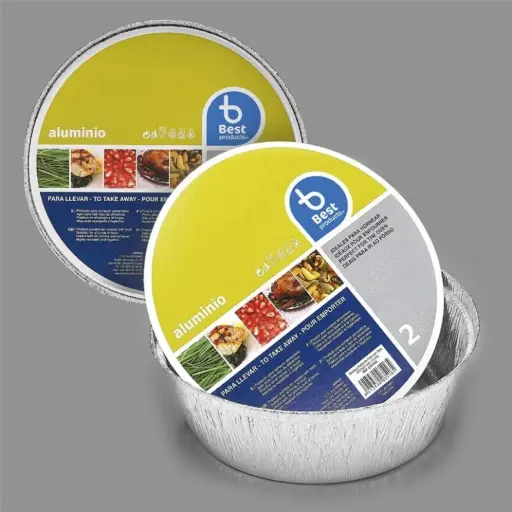 [P9347] BEST PRODUCTS BANDEJA ALU. REDONDA + TAPA 20,3X4 CM 2 UDS