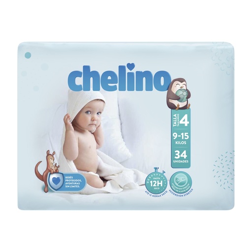[P4041] CHELINO PAÑAL TALLA 4 9-15KG.GATEO 34UD.                    