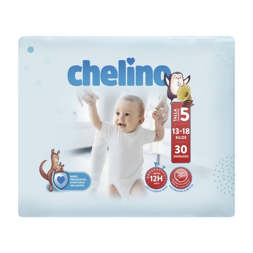 [P4042] CHELINO PAÑAL TALLA 5 13-18KG.PASITOS 30UD.                 
