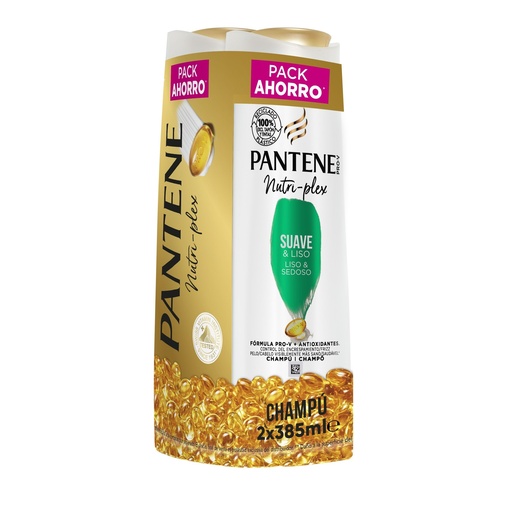 [111271] PANTENE CHAMPU 385ML.NUTRI PLEX DUPLO SUAVE Y LISO PACK AHO