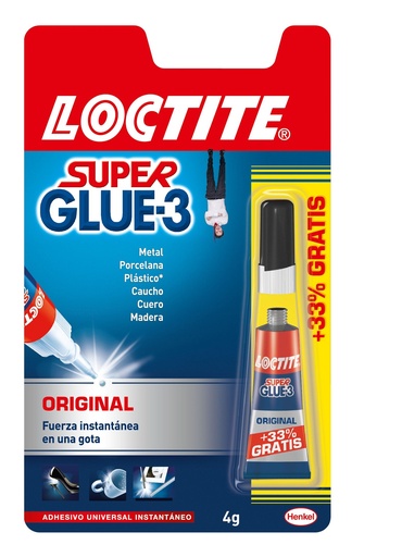 [111946] LOCTITE SUPER GLUE-3 PEGAM.3GR. LIQUIDO (TUBO)+33%=4GR**