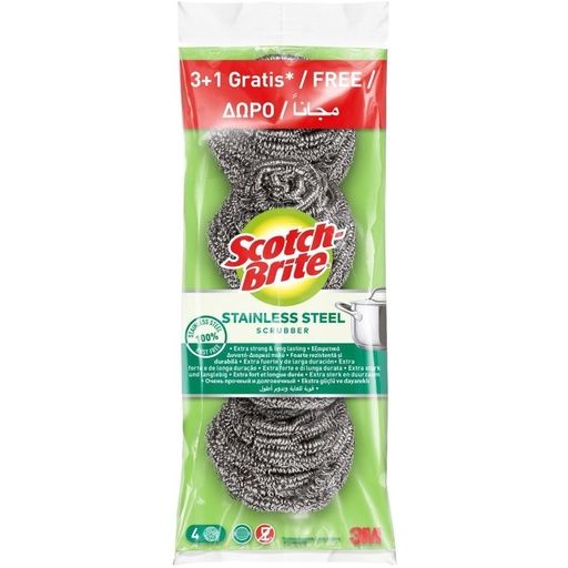 [112140] SCOTCH BRITE ESTROPAJO METALICO STAINLESS 3UD+1UD GRATIS