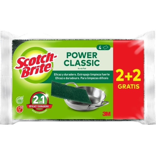 [112141] SCOTCH BRITE ESTROPAJO POPULAR FIBRA VERDE 2+2=4 UD