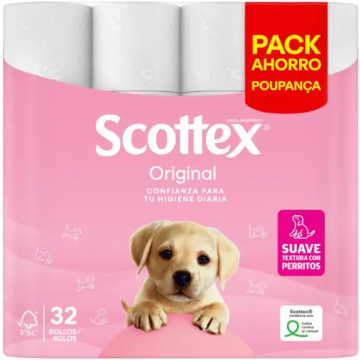 [112147] SCOTTEX PAPEL HIGIENICO BLANCO (32 UDS.) . 2CAPAS (140SERV X ROLLO)