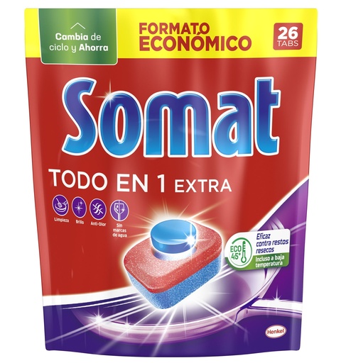 [112165C] SOMAT LAVAVAJILL.DETERG TODO EN1 EXTRA.26 PASTILLAS         