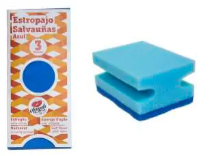 [6033] Estropajo Fibra Azul Salvauñas 9X6,5X4,5 cm 3 Unidades